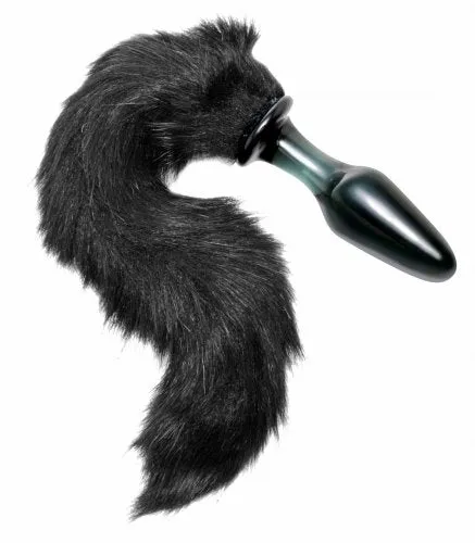 XR Brands Tailz Male Sex Toys Midnight Fox Glass Plug With Tail