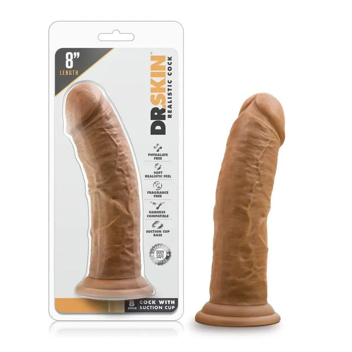 Blush Novelties Female Sex Toys Dr Skin 8 Inch Cock With Suction Cup Mocha