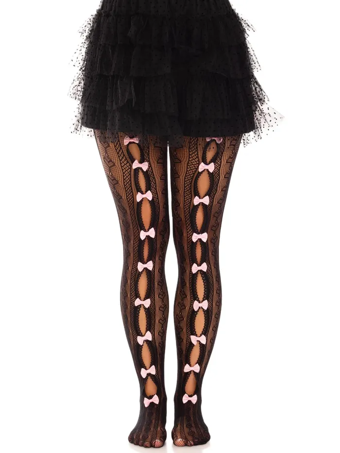 Bodystockings Playsuits Sweetheart Striped Net Tights With Keyhole and Mini Bow Detail One Size Black Leg Avenue Bodystockings Playsuits Sweetheart Striped Net Tights With Keyhole and Mini Bow Detail One Size Black Leg Avenue