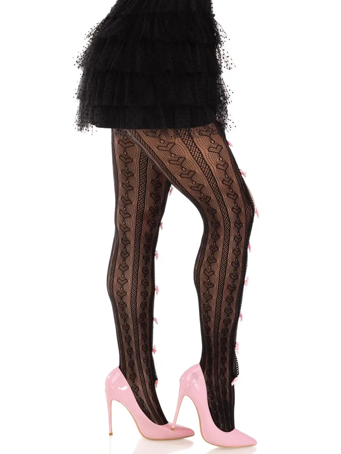 Bodystockings Playsuits Sweetheart Striped Net Tights With Keyhole and Mini Bow Detail One Size Black Leg Avenue Bodystockings Playsuits Sweetheart Striped Net Tights With Keyhole and Mini Bow Detail One Size Black Leg Avenue