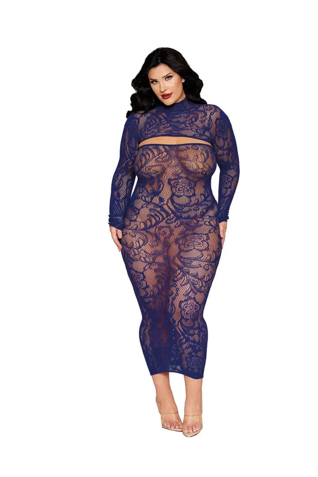 Dreamgirl Bodystockings Playsuits Bodystocking Gown and Shrug Dmnd Queen Eclipse