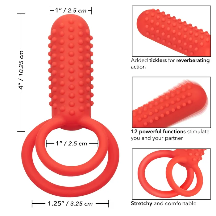 Silicone Rechargeable Vertical Dual Enhancer Red CalExotics Vibrators Silicone Rechargeable Vertical Dual Enhancer Red CalExotics Vibrators