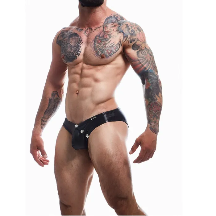 Mens Underwear C4M Snap Ergonomic Brief Black Leatherette Small Cut 4 Men