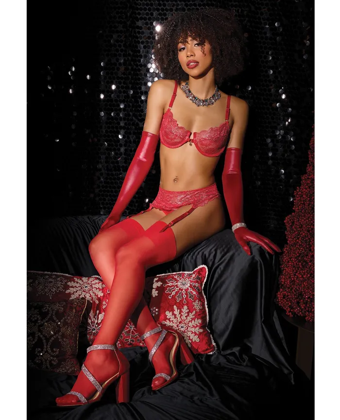 Vibrators Coquette Metallic Stretch Lace Underwire Bra wCrotchless Garter Panty Red Vibrators Coquette Metallic Stretch Lace Underwire Bra wCrotchless Garter Panty Red